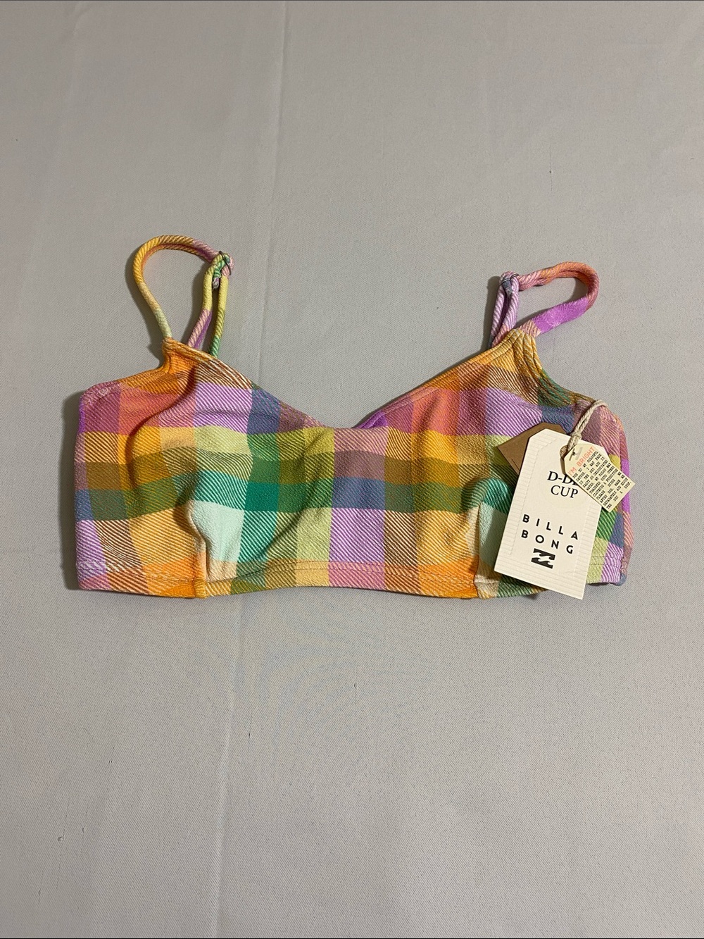 BILLABONG Warm Waves Pastel Plaid Bikini Top D-DD Cup NOT PADDED Women's Size M